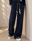 Ribbon Hoodie &amp; Wide-Leg Sweatpants Set