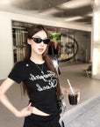 Black Structured Shoulder Beaded Cotton Tee