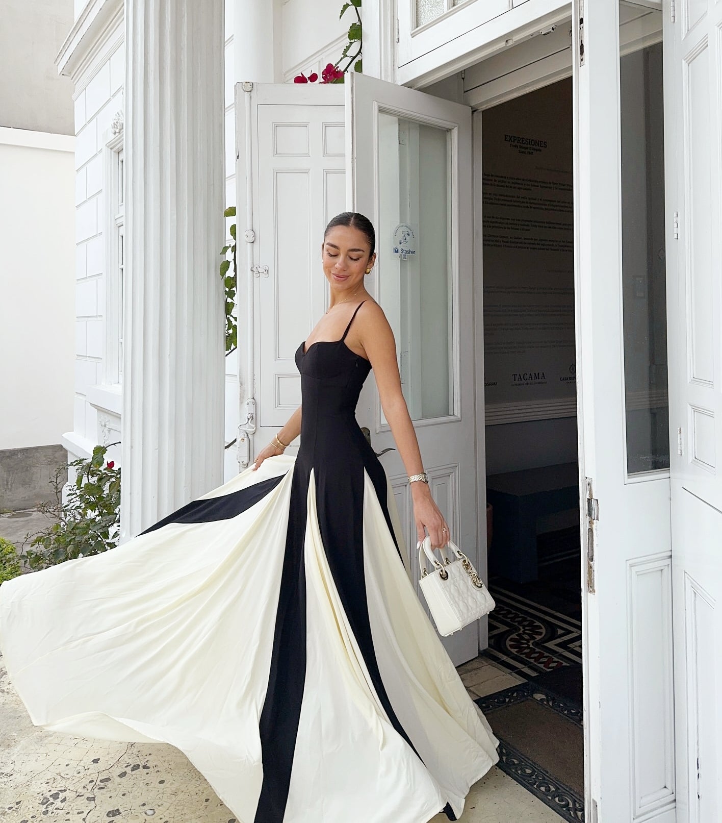 Black and White Patchwork Maxi Slip Dress
