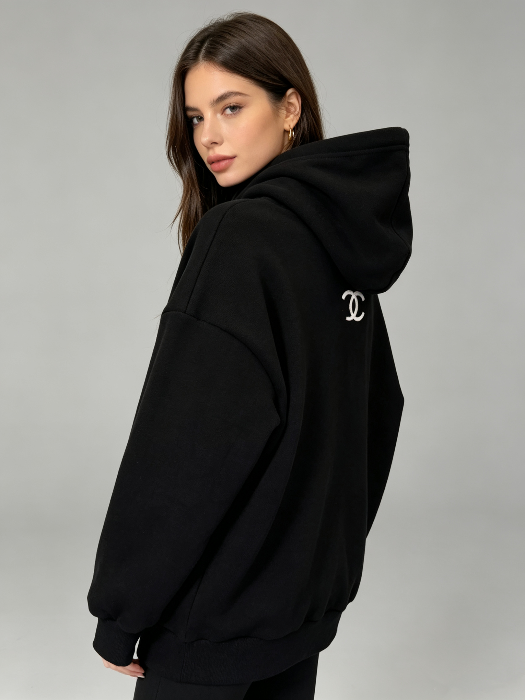 Fleece-Lined Oversized Contrast Hoodie Set