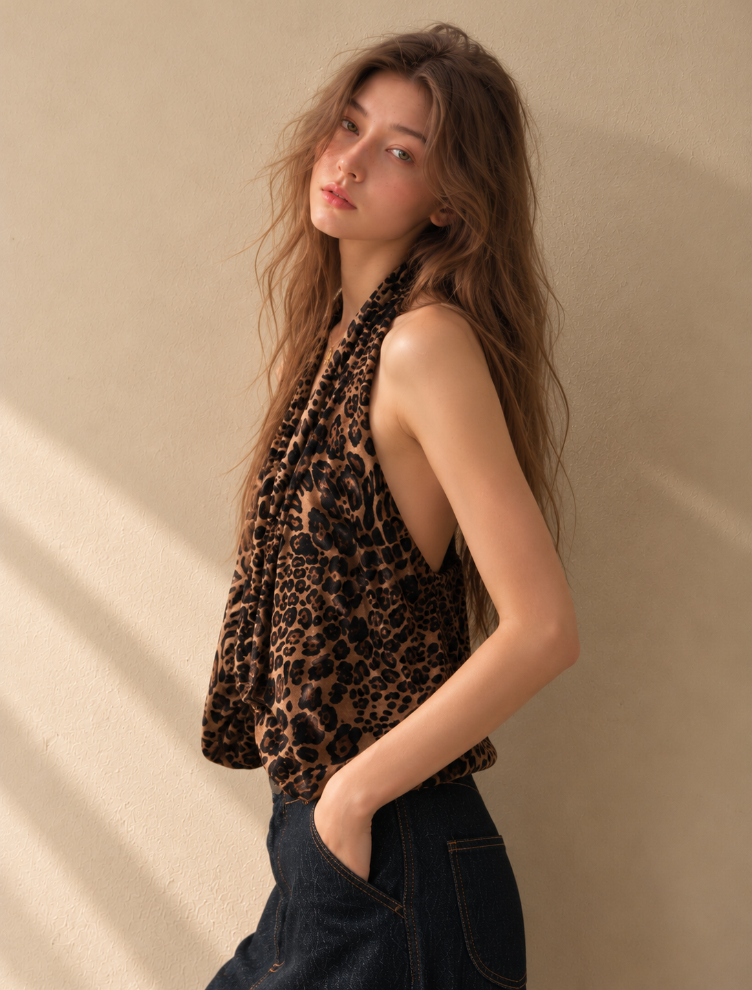 Leopard Print Chiffon Halter Top