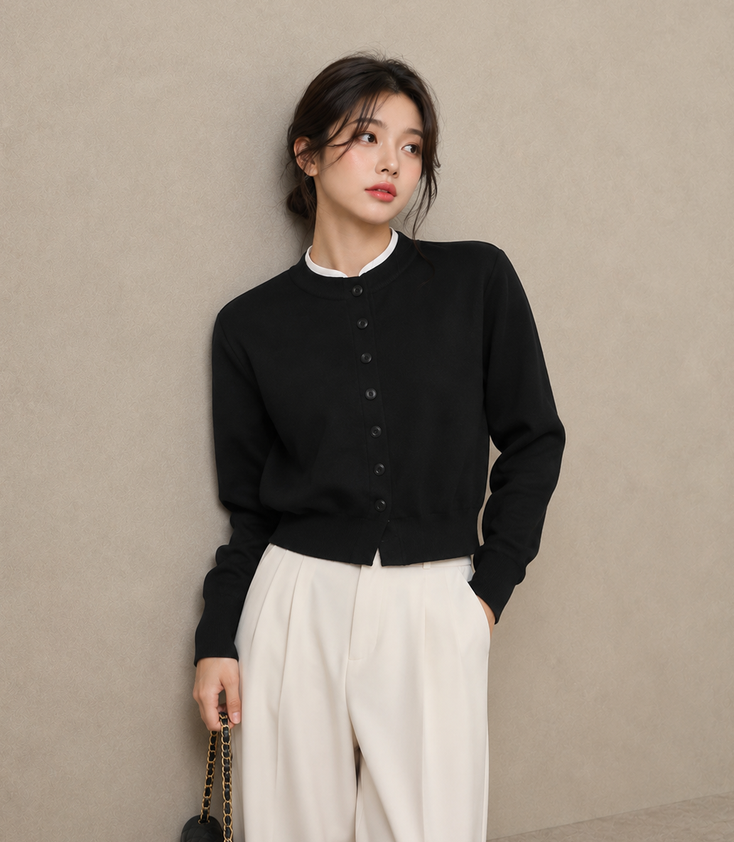 Mock Neck Layered Knit Cardigan