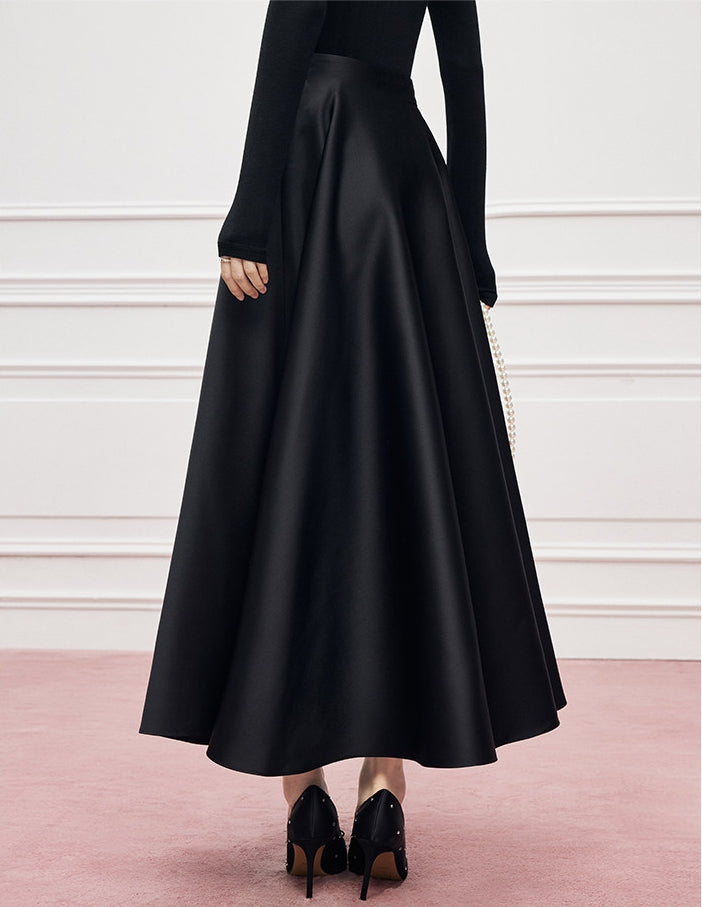 Hepburn-inspired high-waisted French A-line skirt