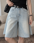 Light-Wash Wide-Leg Denim Bermuda Shorts