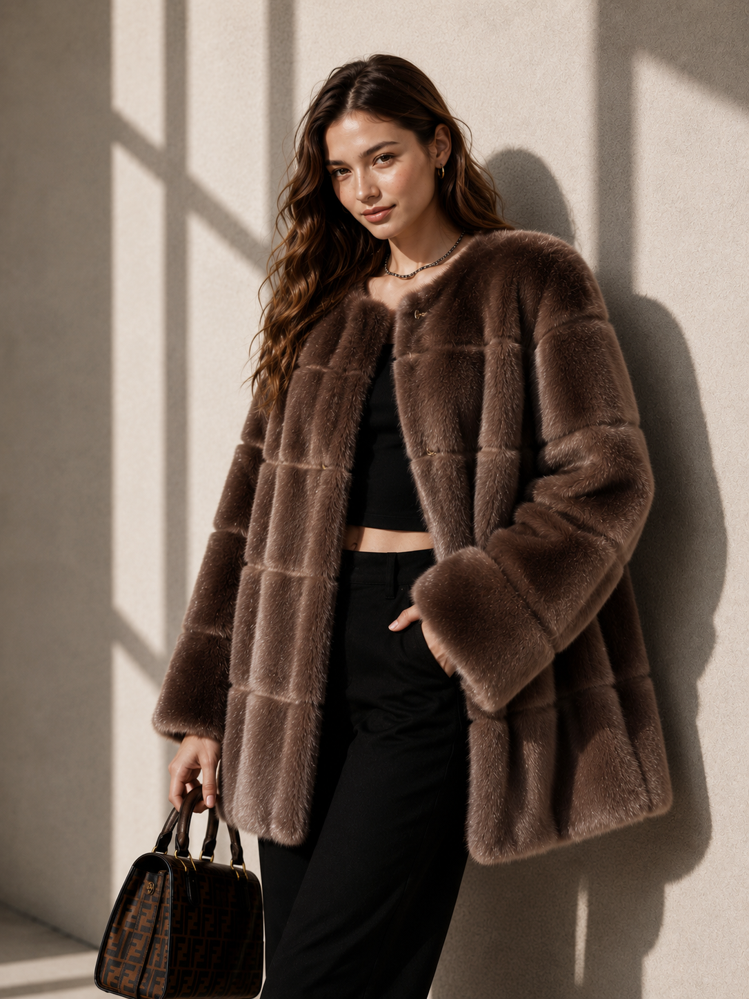 Old-Money Inspired Faux Mink Mid-Length Coat
