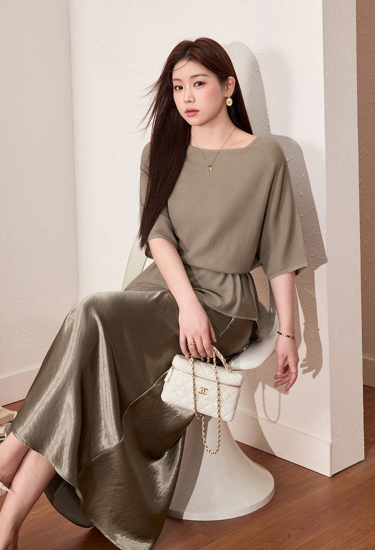Glazed acetate satin midi skirt