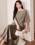 Glazed acetate satin midi skirt