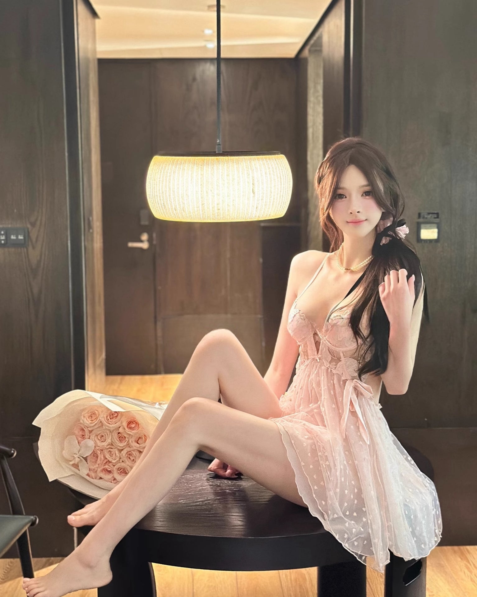 French Pure Desire Polka Dot Sexy Nightgown (2-Piece Set)