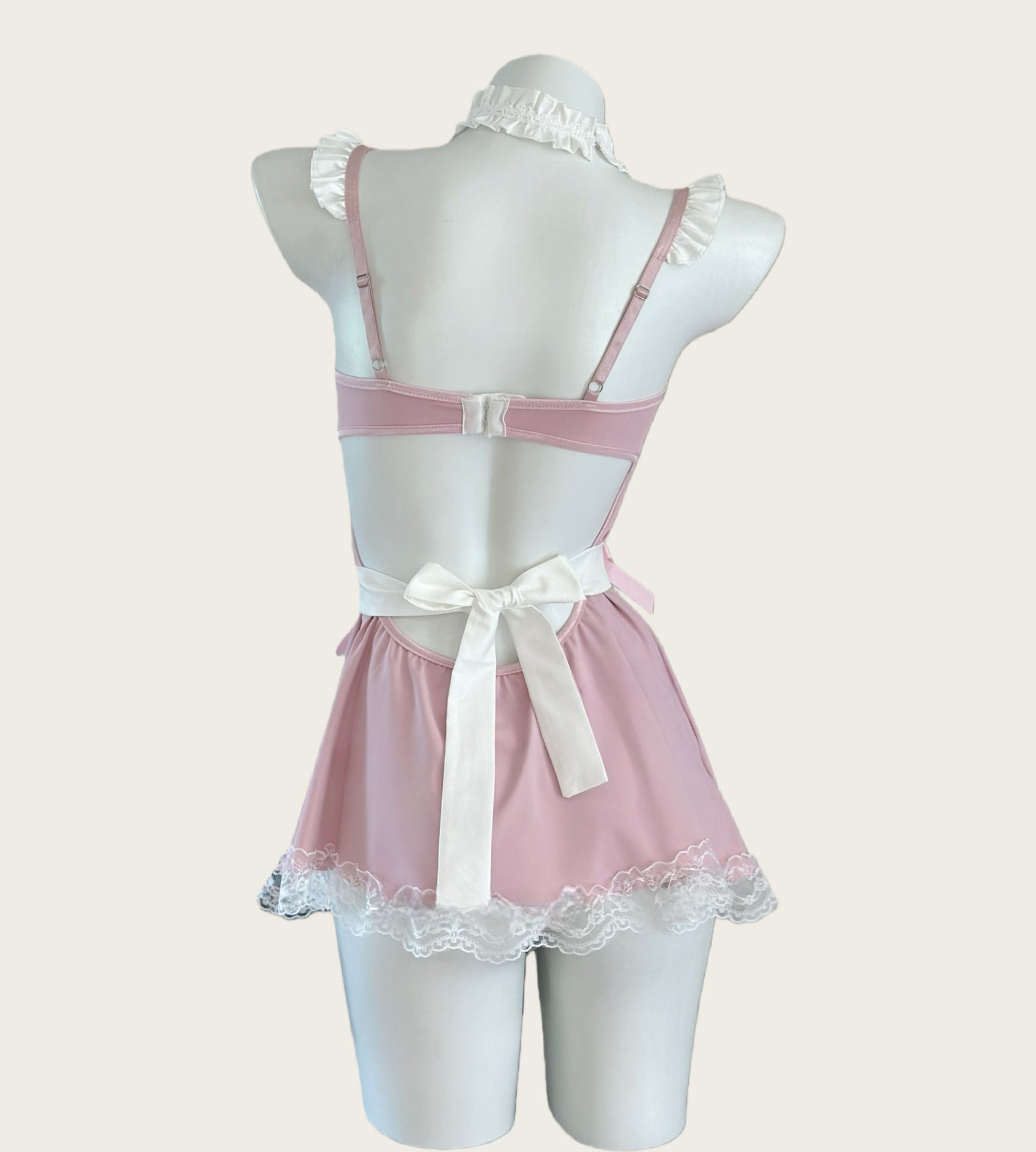 Sweet maid-style open-back lingerie set with built-in padding