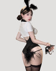 Open-Bust Secretary Style One-Piece Lingerie (with Stockings or Fishnets)