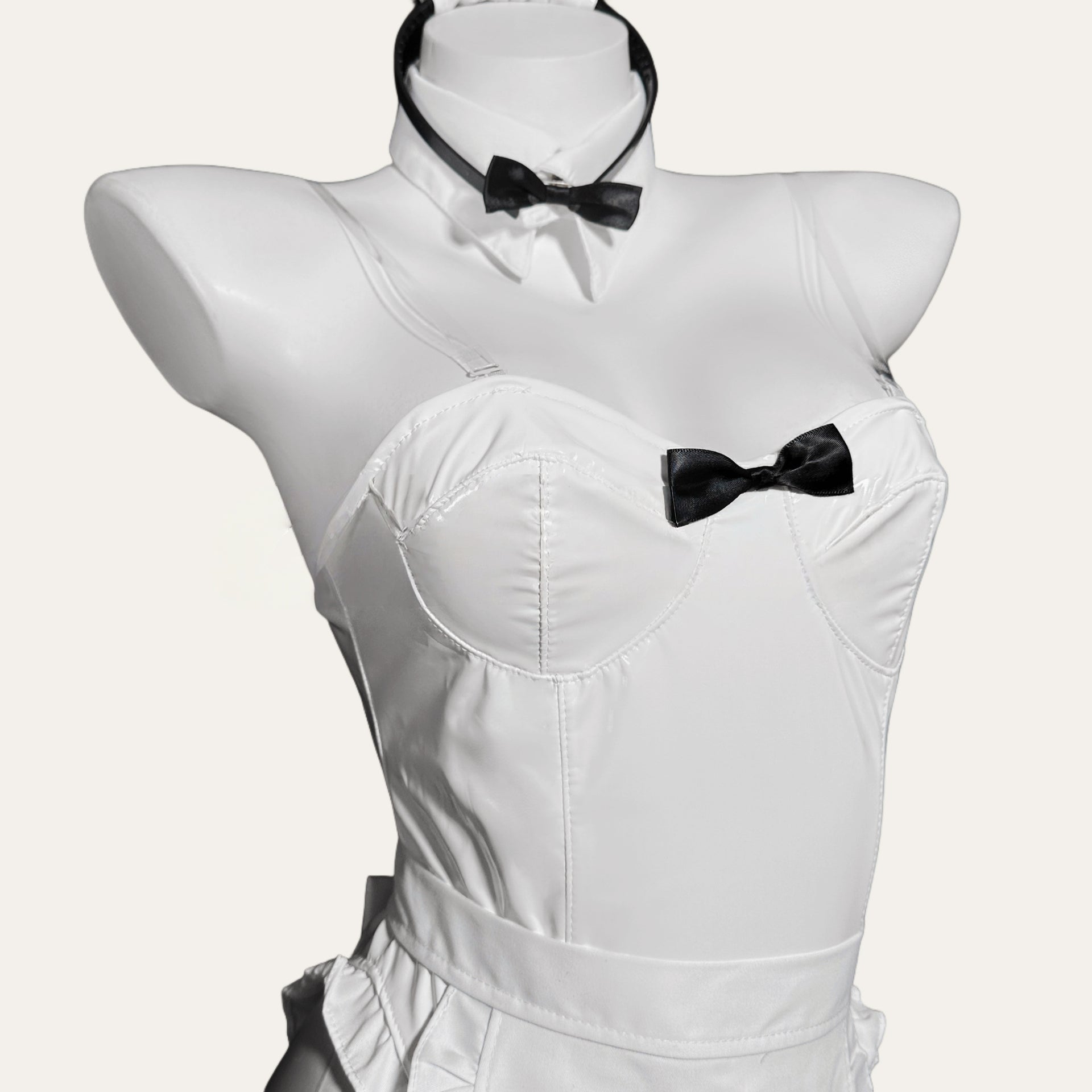 PU Maid Bunny Girl Lingerie Bodysuit (with Fishnet Stockings)