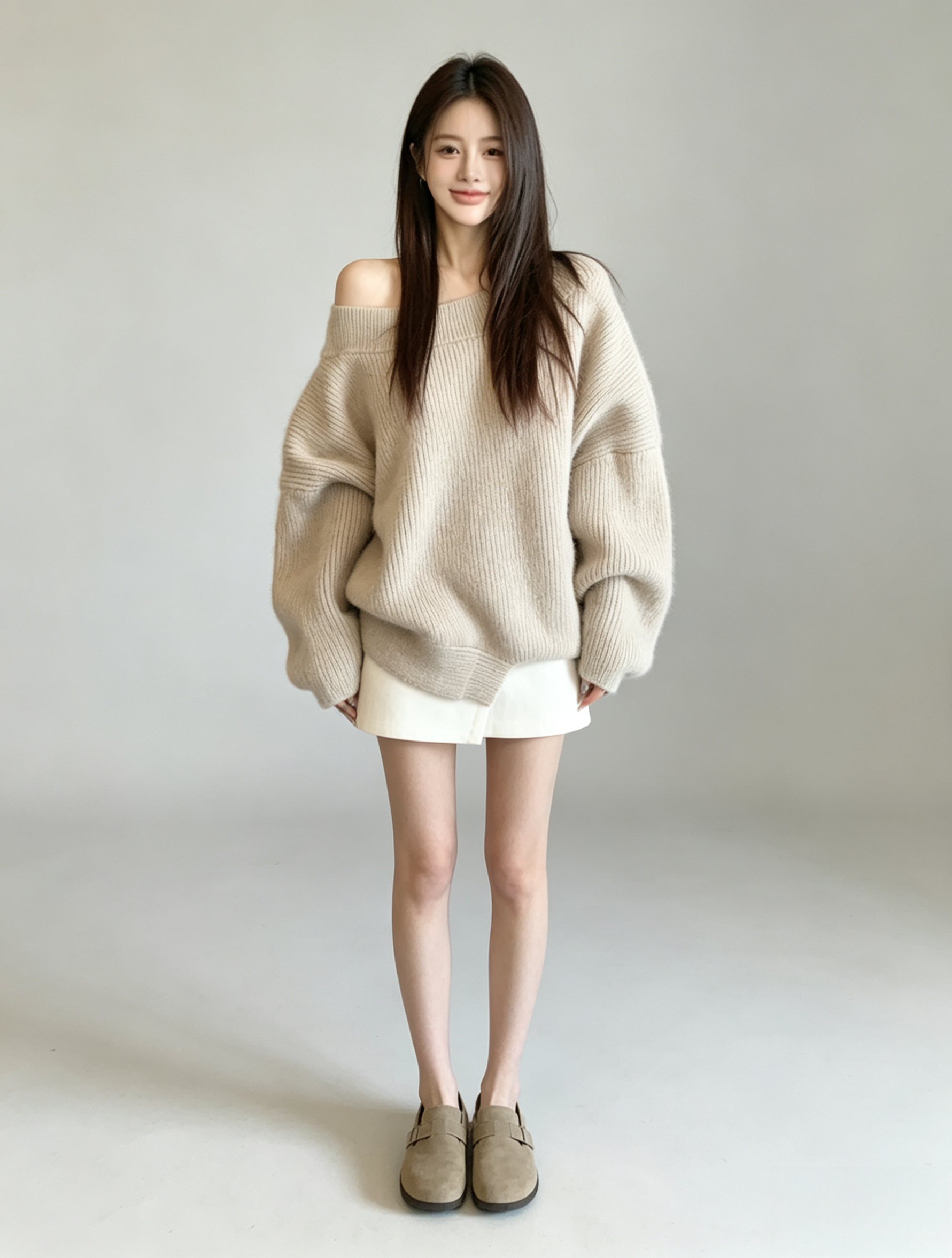 Asymmetrical Shoulder Chunky Knit Sweater