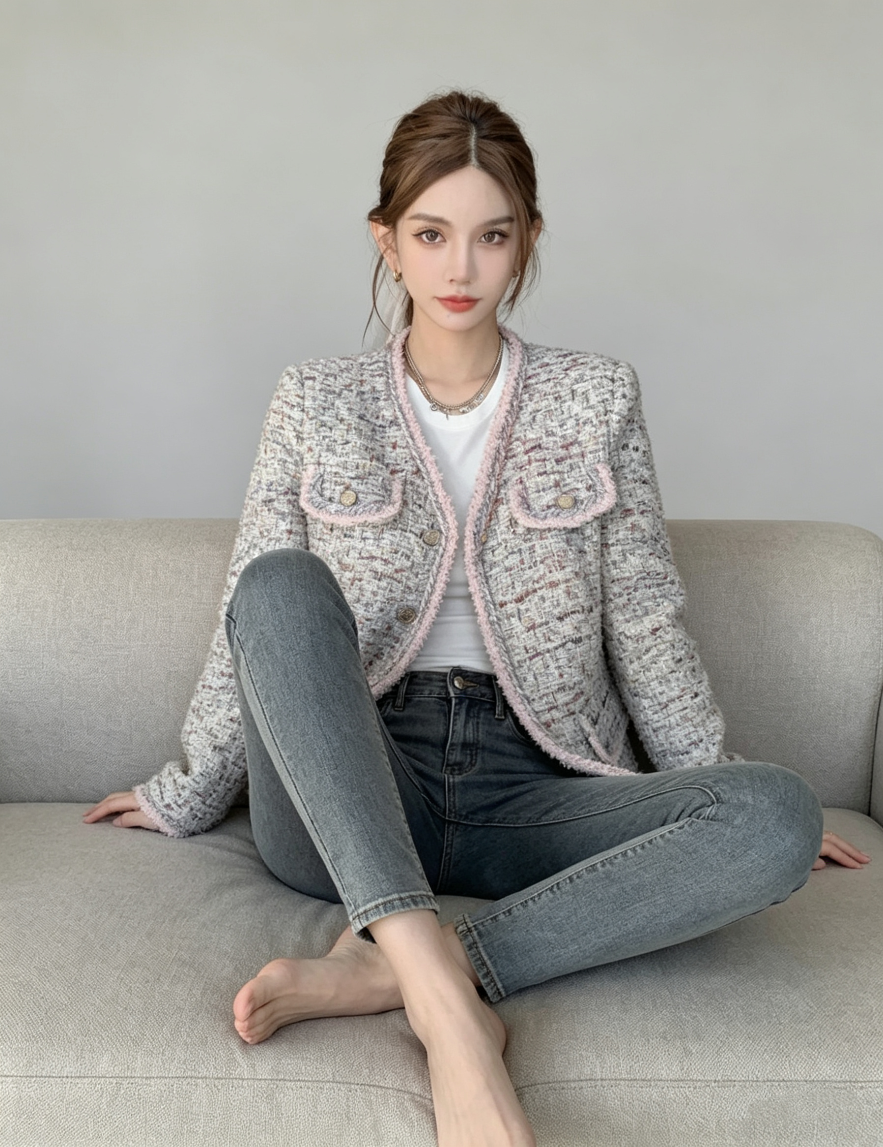 Deluxe Tweed Jacket in Blush Tones