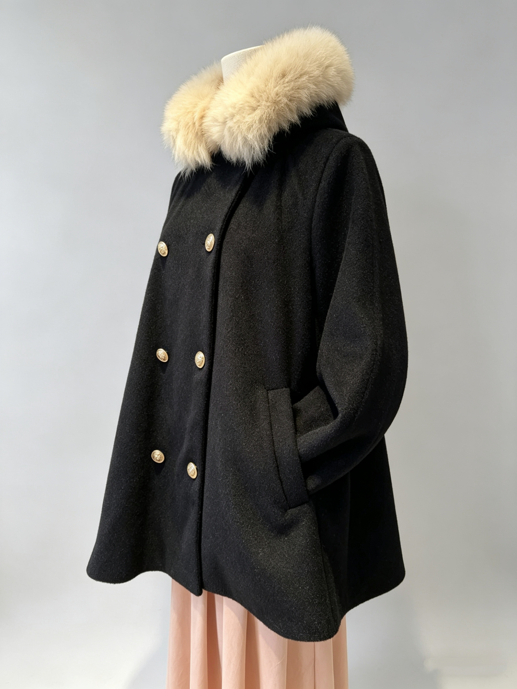 Mocha Fur-Collar Cape Coat