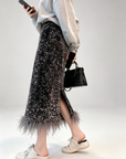 Sequin Skirt with Ostrich-Feather Trim