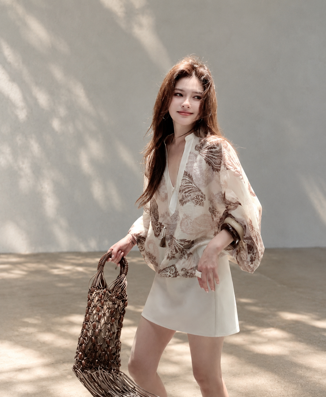 Relaxed Paisley V-Neck Top