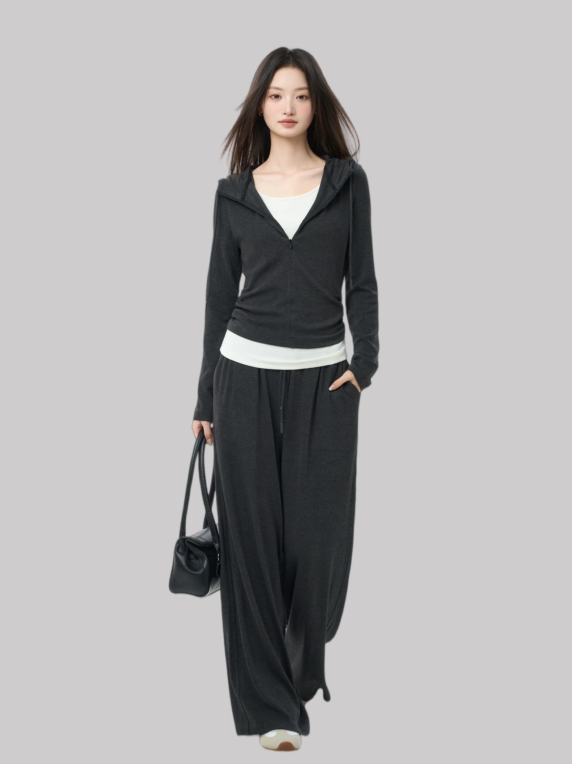 Cashmere hooded faux two-piece set