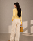 Contrast Wave-Edge Knit Cardigan
