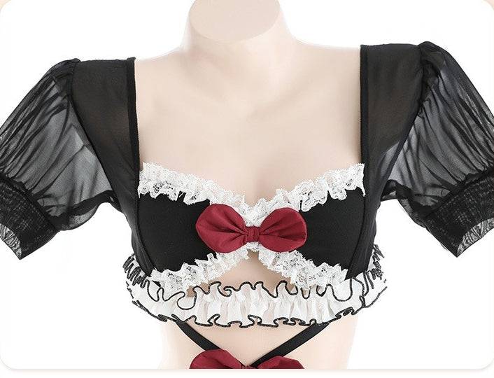 Multi-Piece Maid Lingerie Set (with Fishnet Stockings)