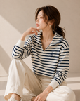 Cotton Korean-Style Striped Polo Top