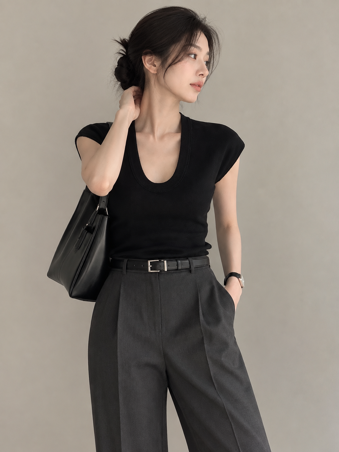 Minimalist Deep U-Neck Knit Top