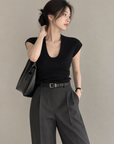 Minimalist Deep U-Neck Knit Top
