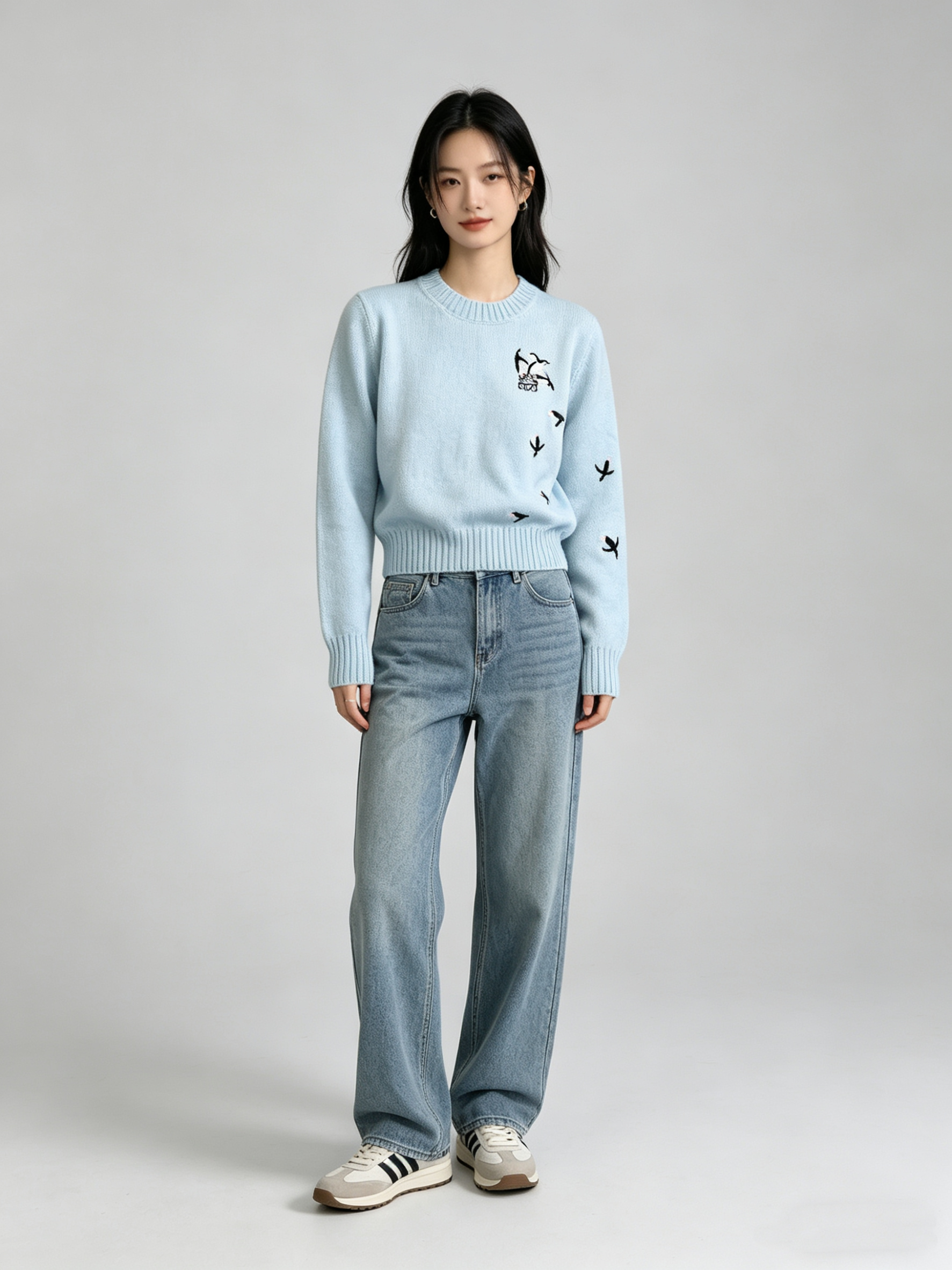 Loewe-Inspired W Embroidered Cropped Knit Sweater
