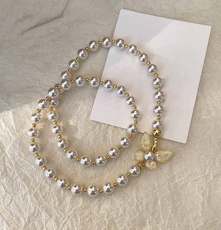 Korean-Inspired Luxury Butterfly Pearl Necklace