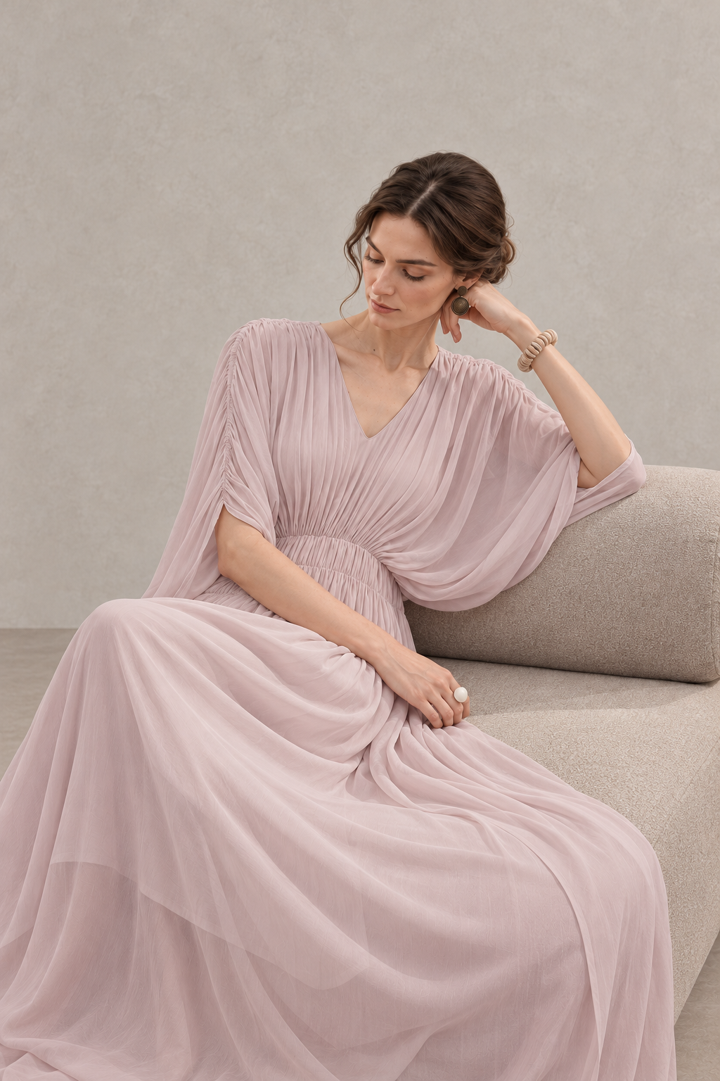 V-Neck Batwing Maxi Dress