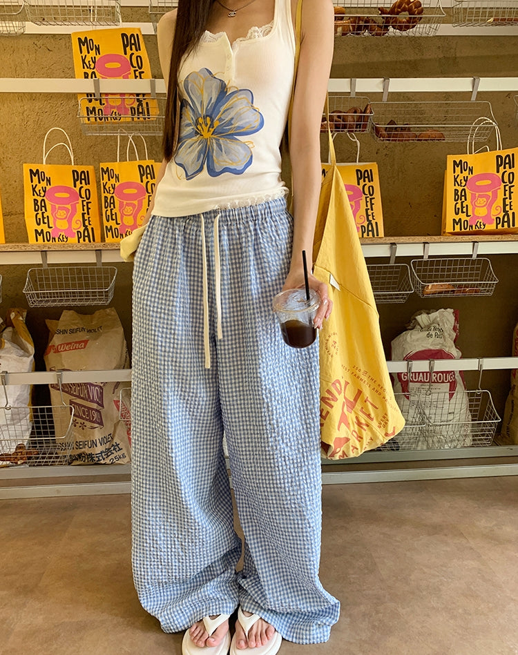 Summer Floral Lace Trim Tank Top