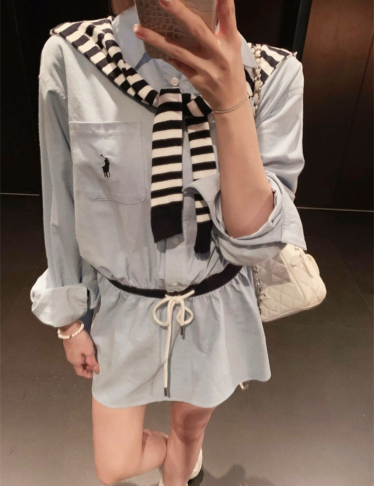 Shirt dress with shawl two-piece set, effortless chic style