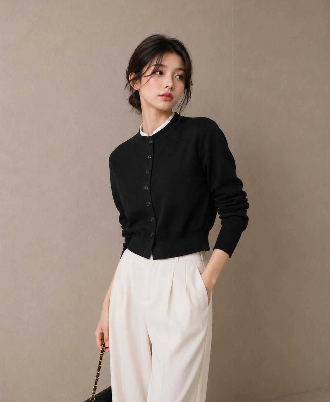 Mock Neck Layered Knit Cardigan