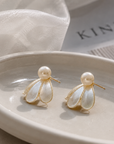 Brushed Petal Pearl Stud Earrings