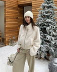 Vintage Suede Embroidered Contrast Stitch Wide-Leg Pants