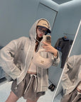 Ruffled Trim Hooded Zip-Up Sweatshirt