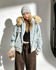 Washed Blue Baby Fleece Parka Jacket