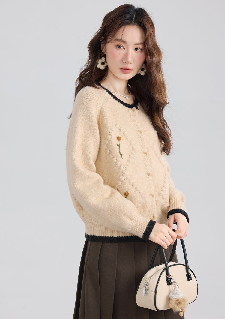 French Cottagecore Thick Knit Cardigan