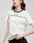 ELLE French-Style Crewneck Contrast Cotton Tee