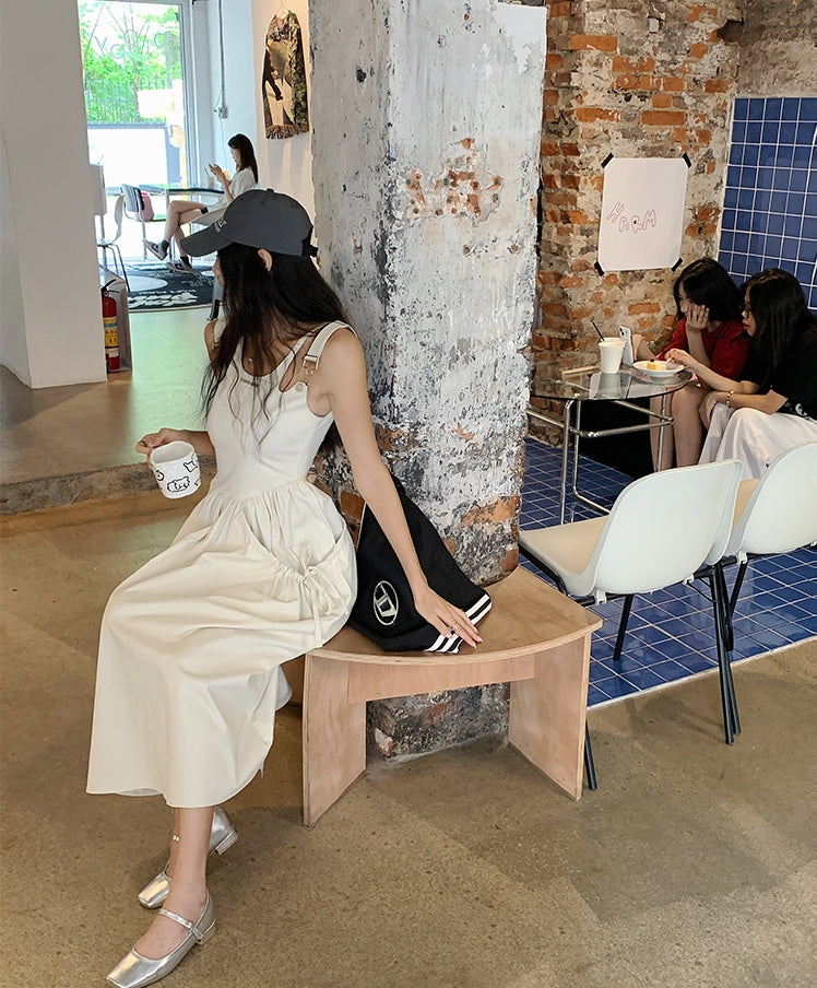 Fitted Waist Spaghetti-Strap A-Line Dress