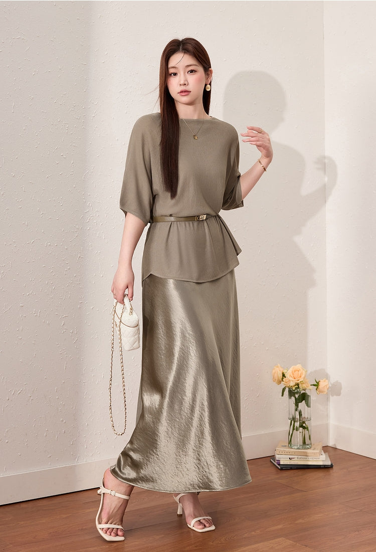 Glazed acetate satin midi skirt