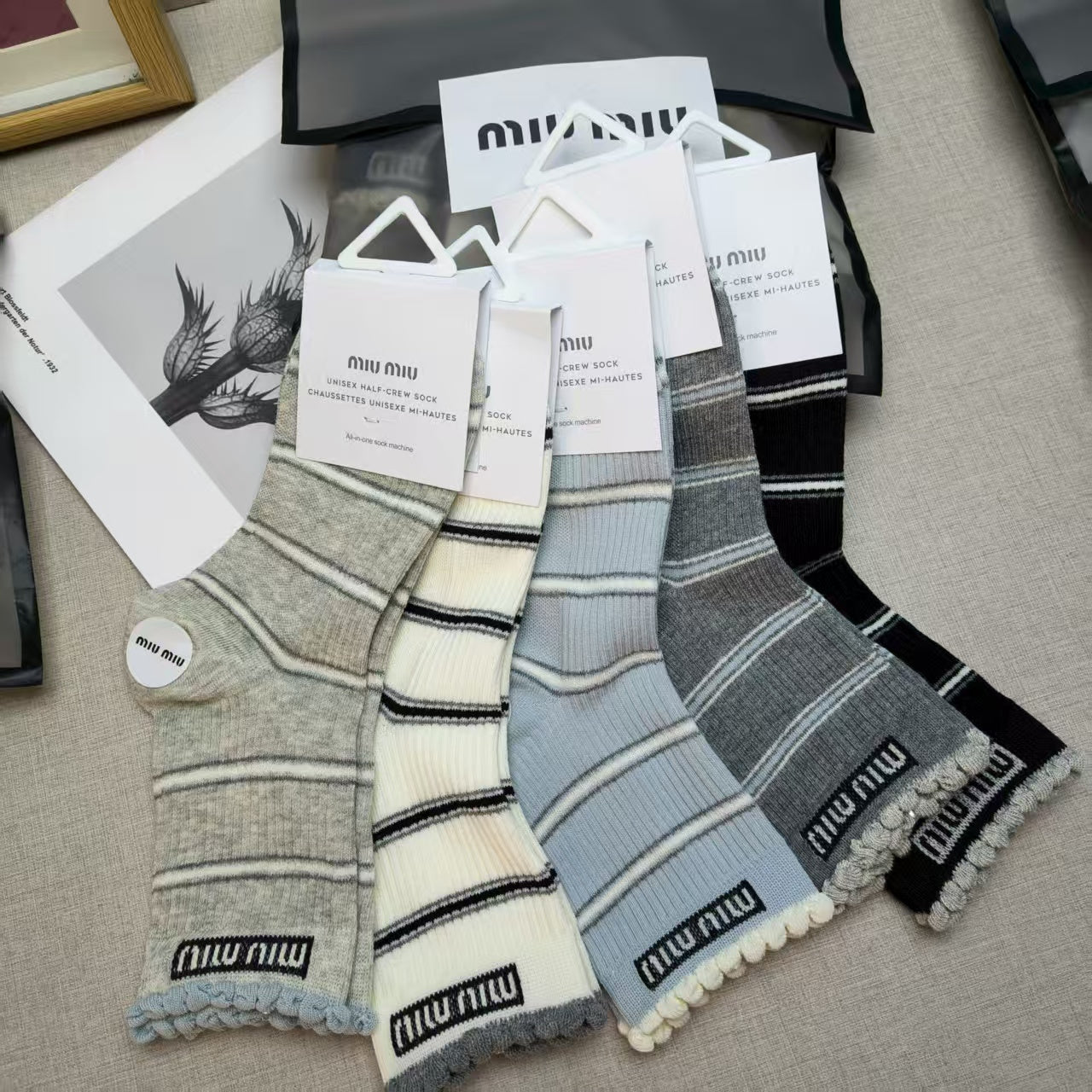 Miu Miu lace mid-calf striped socks (5 pairs/pack)