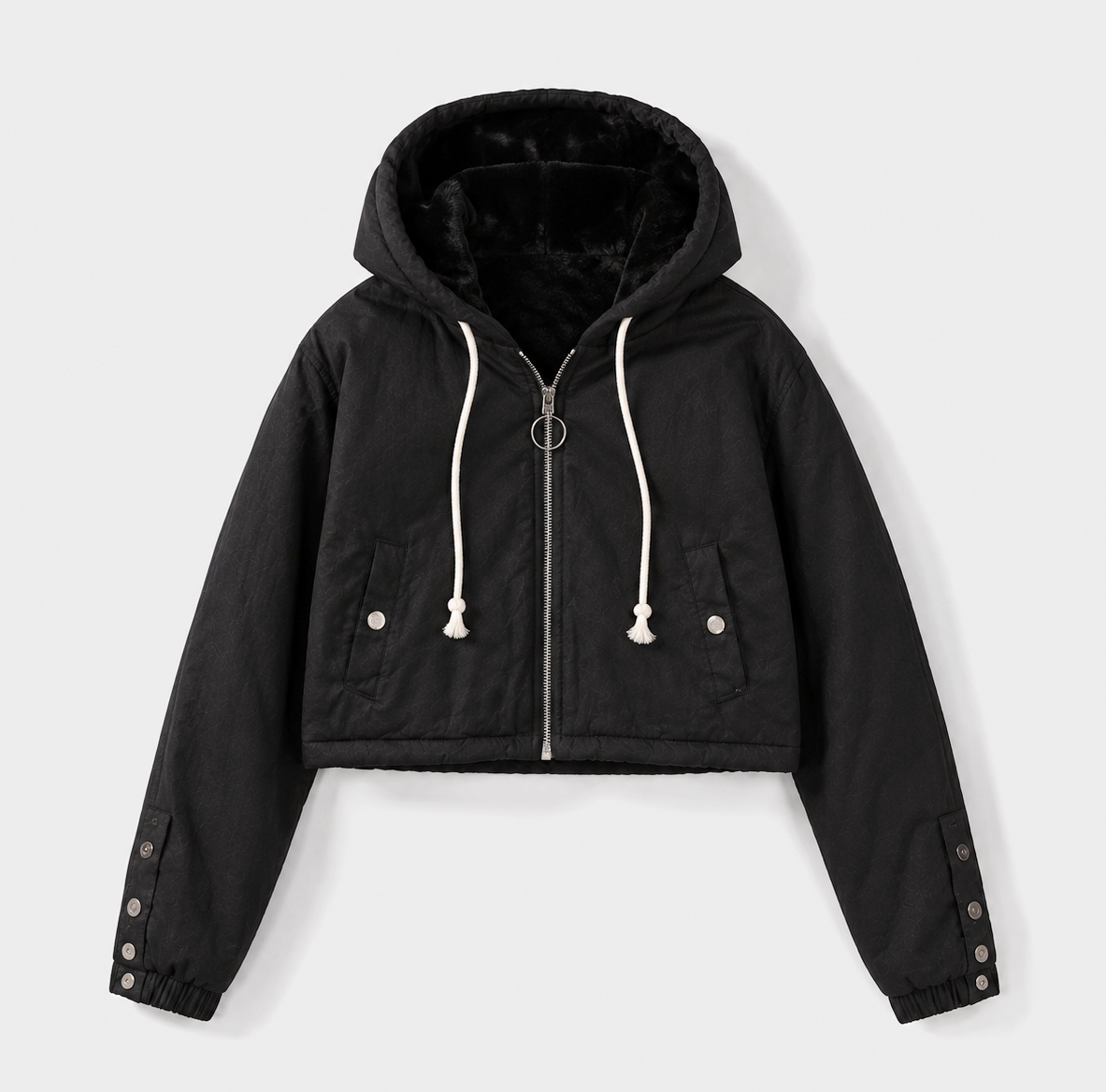 Short Plush Mink-Lined Cropped Hoodie Jacket
