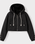Short Plush Mink-Lined Cropped Hoodie Jacket