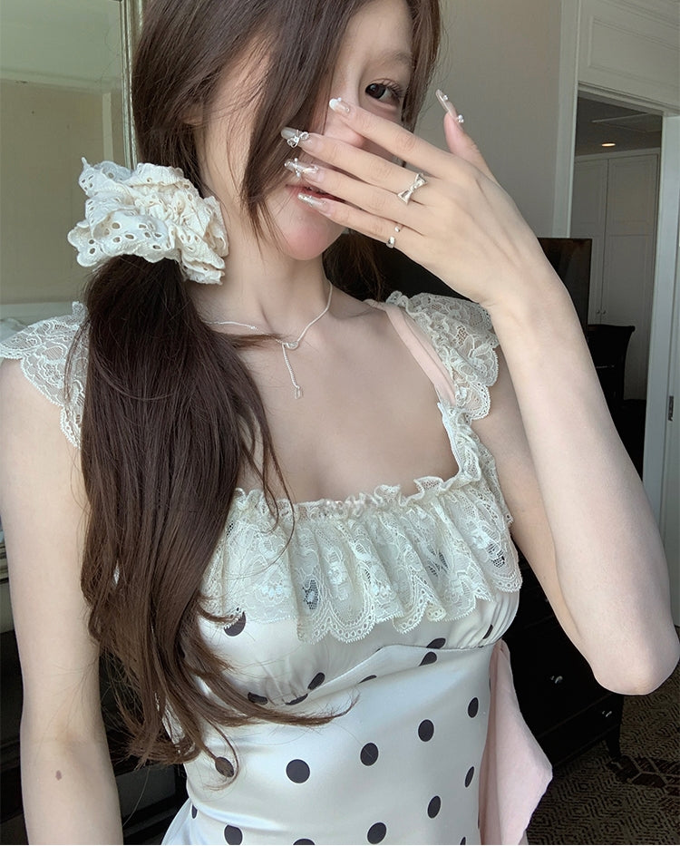 Polka Dot Satin Backless Dress