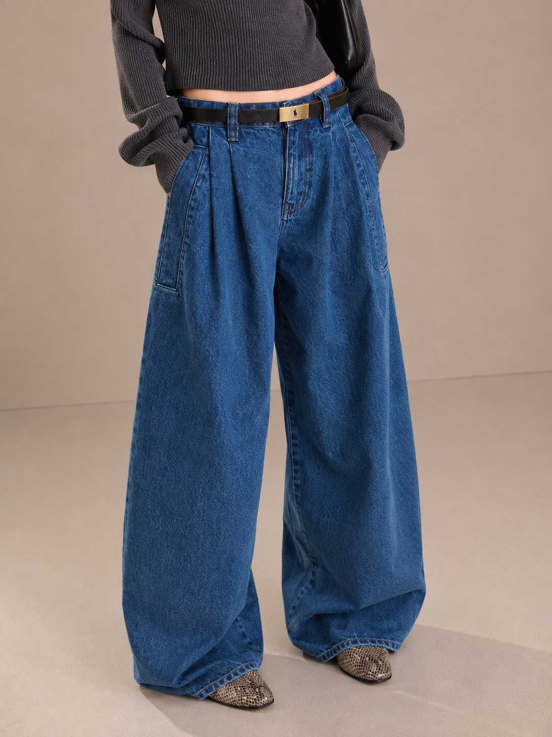 Vintage Double-Pleat Wide-Leg Jeans