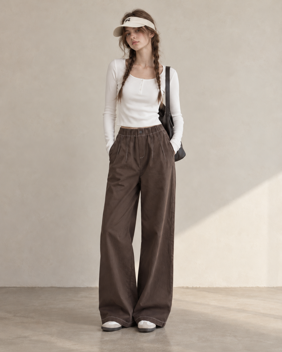 Korean Contrast Stitch Barrel Pants
