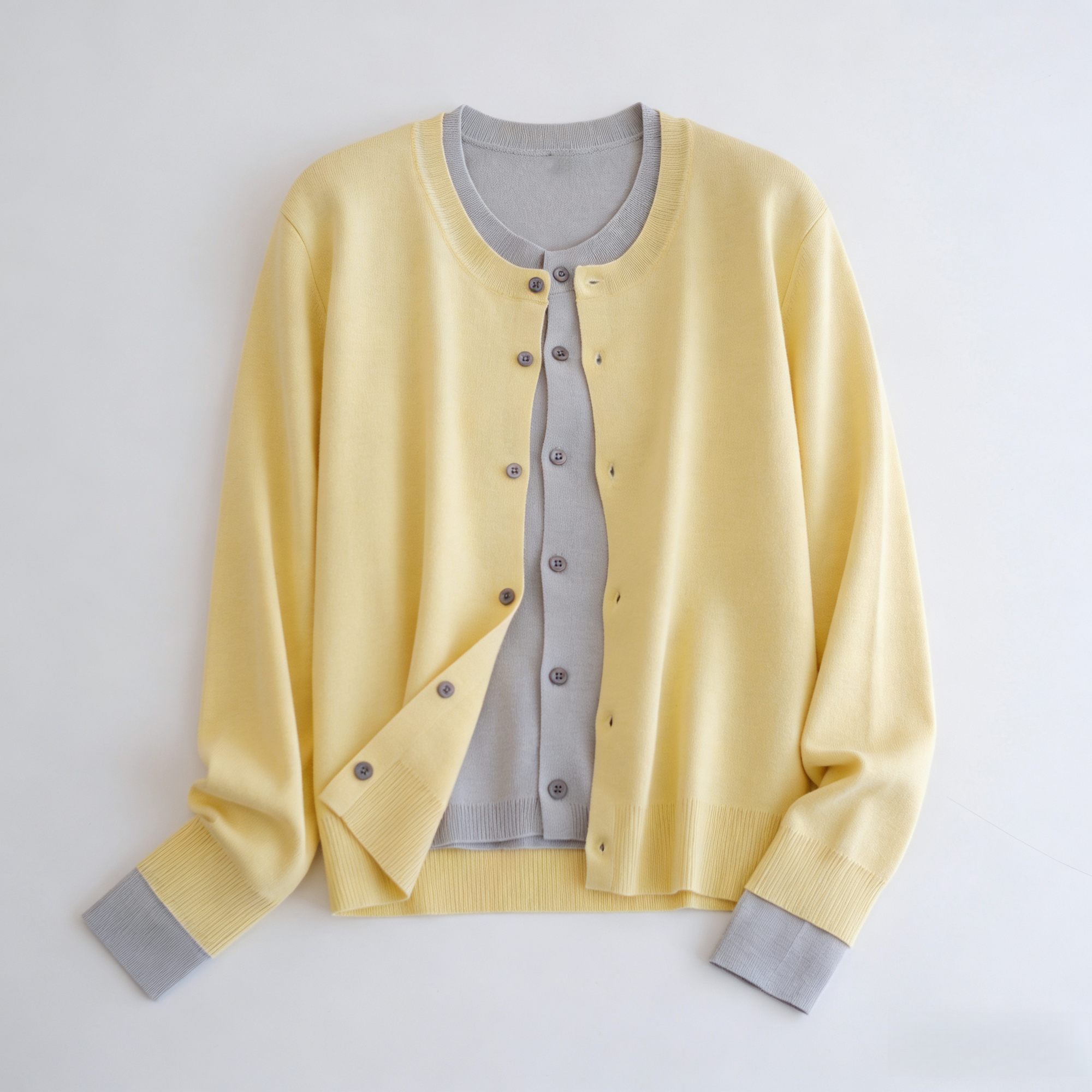 SANDRO cream yellow contrast grey wool cardigan