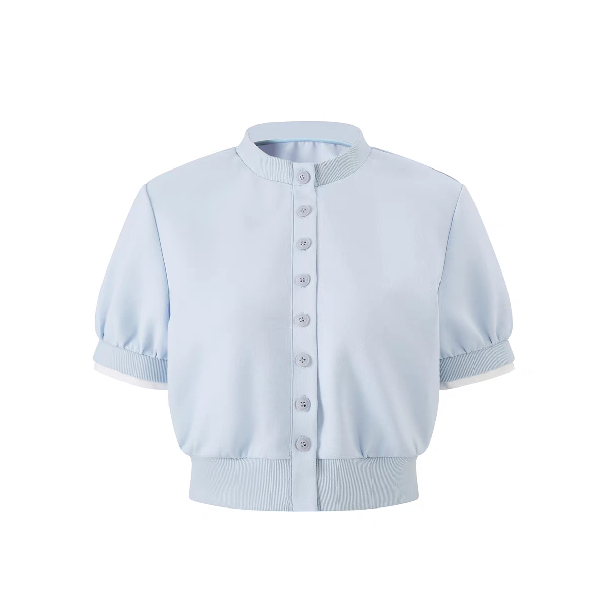 Slim-fit contrast knit top with faux layered design