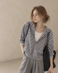 Korean-Inspired Blue Striped Hooded Zip-Up