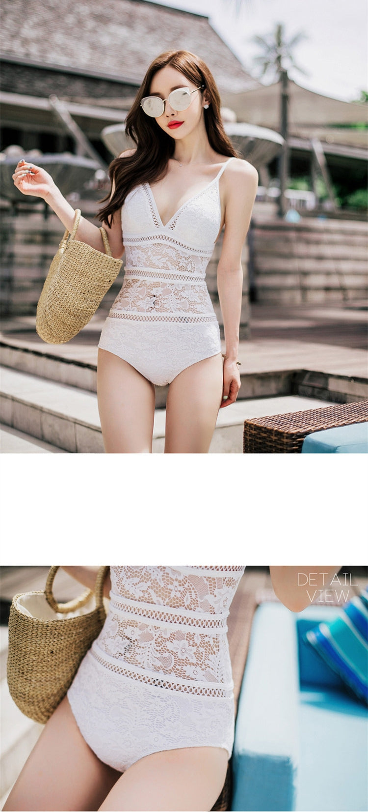 Korean-style Sexy Backless Push-up Lace One-piece Swimsuit